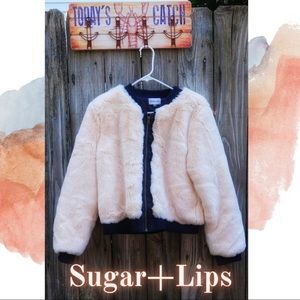 Marini Faux Fur Bomber Jacket in Cream Size Medium